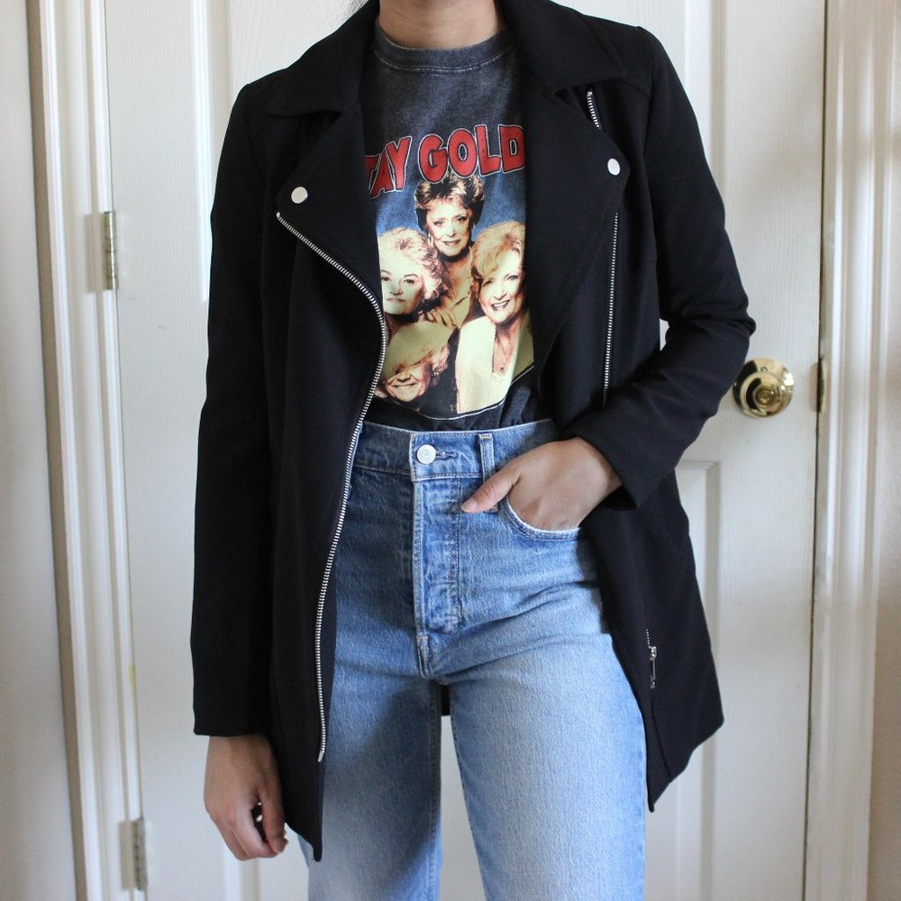 H&M Black Long Moto Jacket - Picture 2 of 7